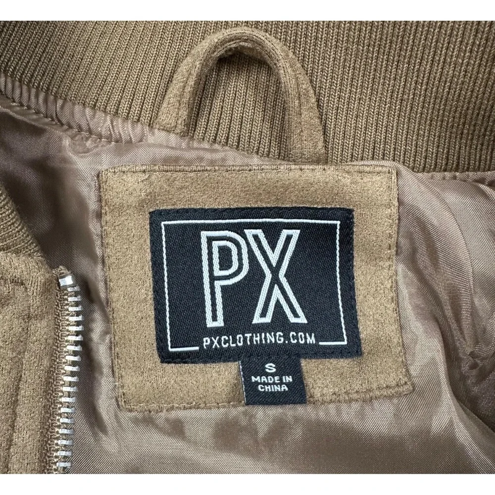 PX CLOTHING Bomber Jacket Brown Faux Suede Full Zipper Front Men's Small